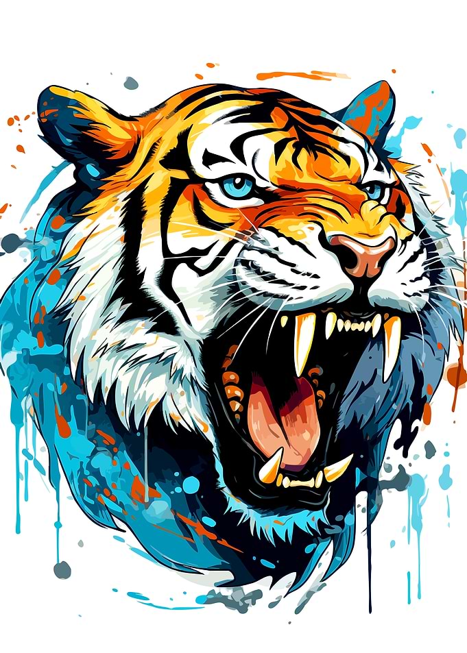 Roaring Tiger Watercolor Splatter Art