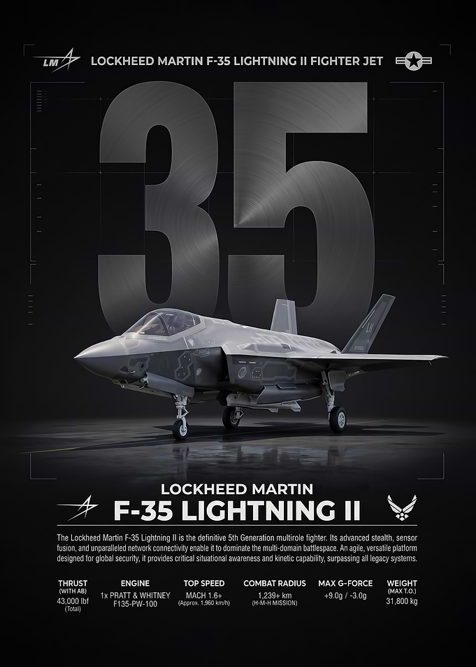 sleek black background F-35 Lightning II Poster