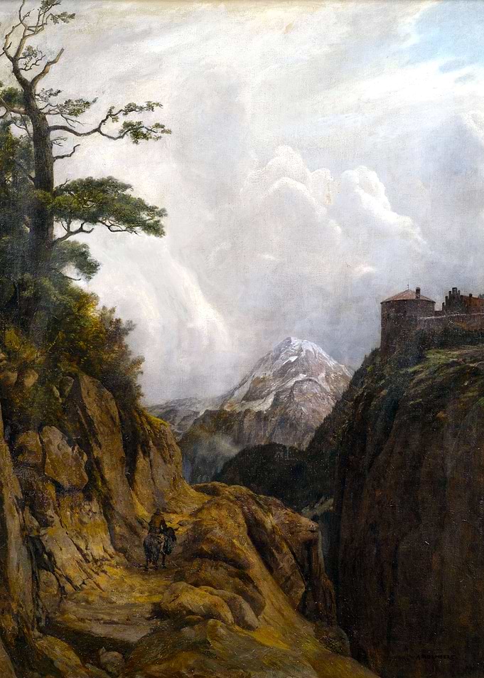 Donkey Rider in a High Mountain Landscape Painting by August Holmberg