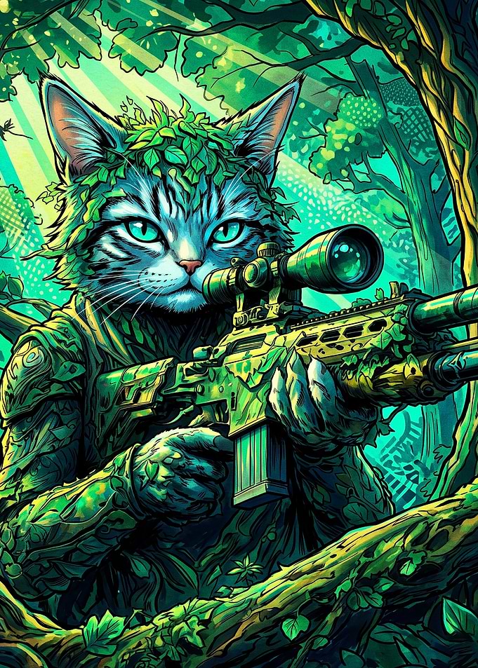 Sniper Cat Jungle Tactical Art Post