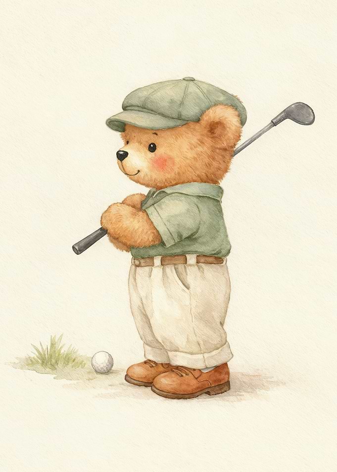Cute Nursery Teddy Bear Golfer