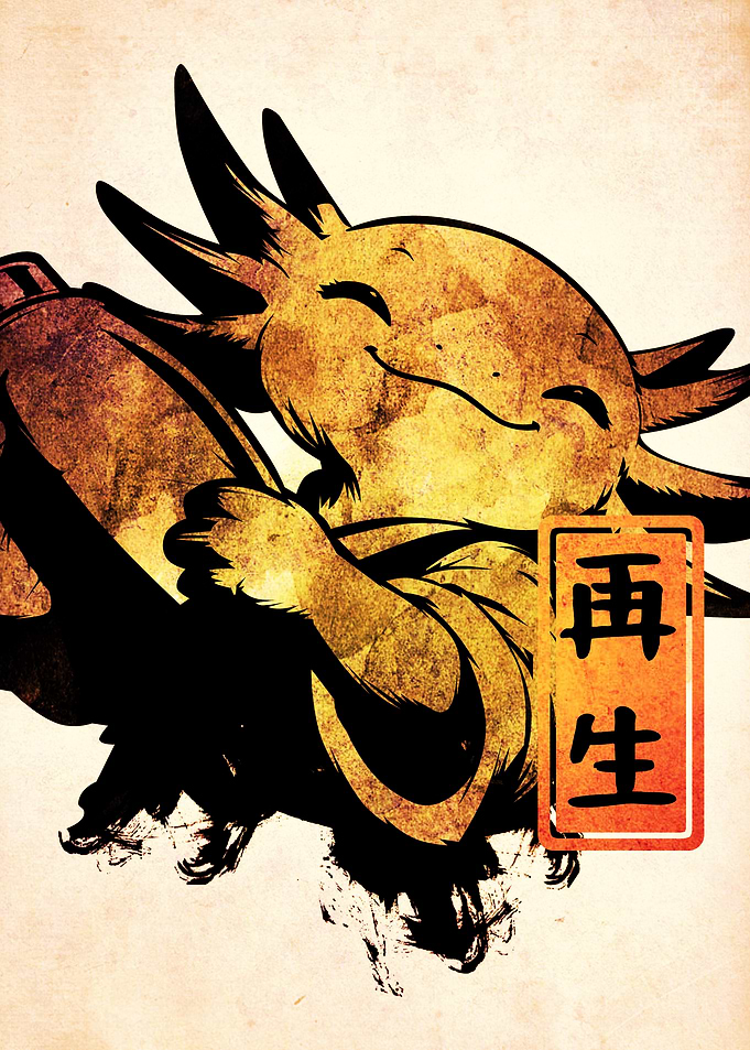 Cute Axolotl Japanese Style Illustration