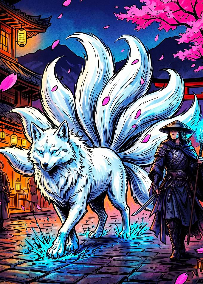 Kitsune Fox Samurai Anime Poster
