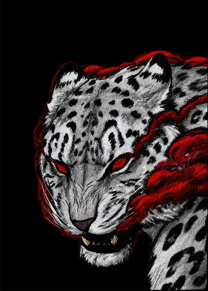 Fierce Snow Leopard with Red Aura