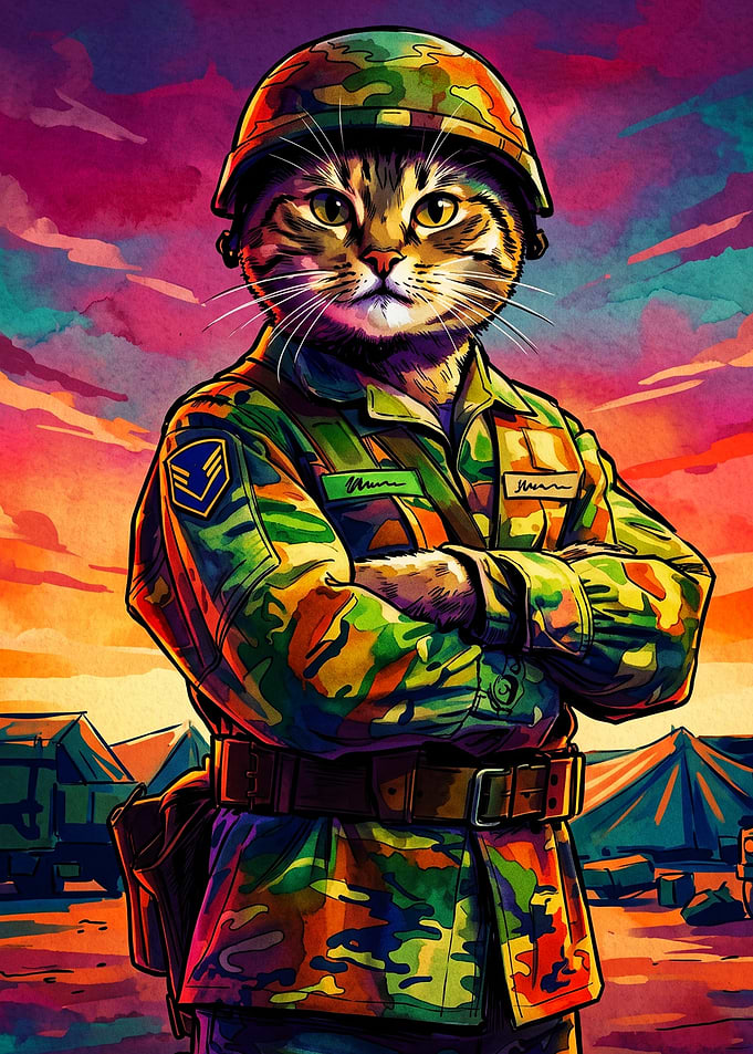 Military Cat Army General Pop Art