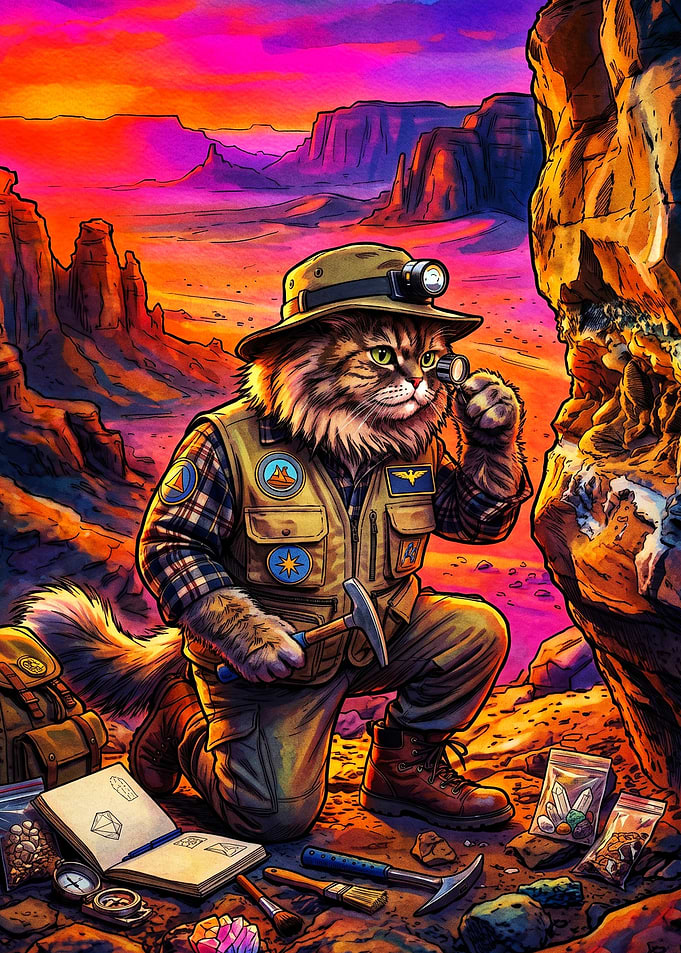 Cat Geologist Canyon Sunset Poster