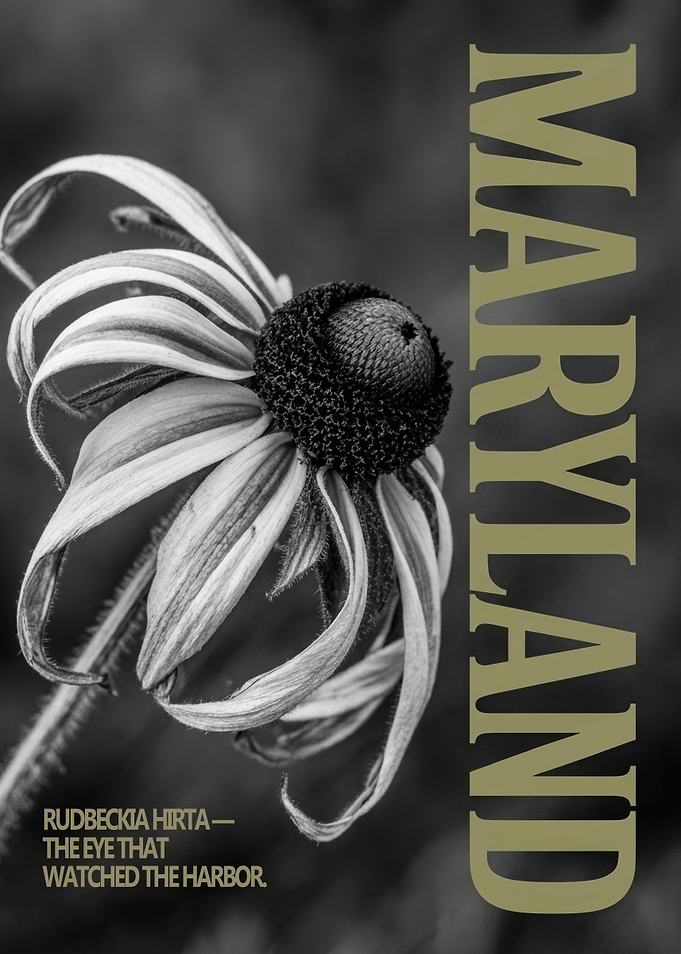 Maryland Black and White Flower Poster