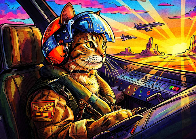 Cat Pilot Fighter Jet Retro Poster
