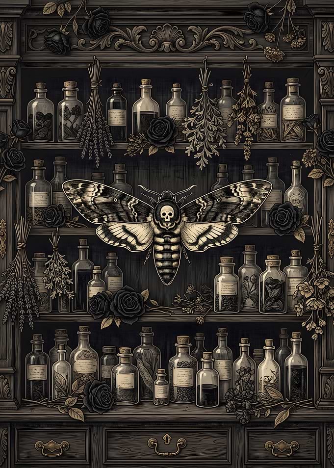 Gothic Apothecary Shelf with Death Moth
