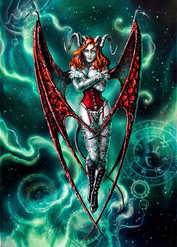 Red-Haired Succubus Demon Fantasy Art