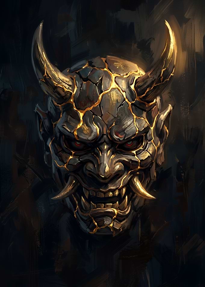 Cracked Golden Oni Mask
