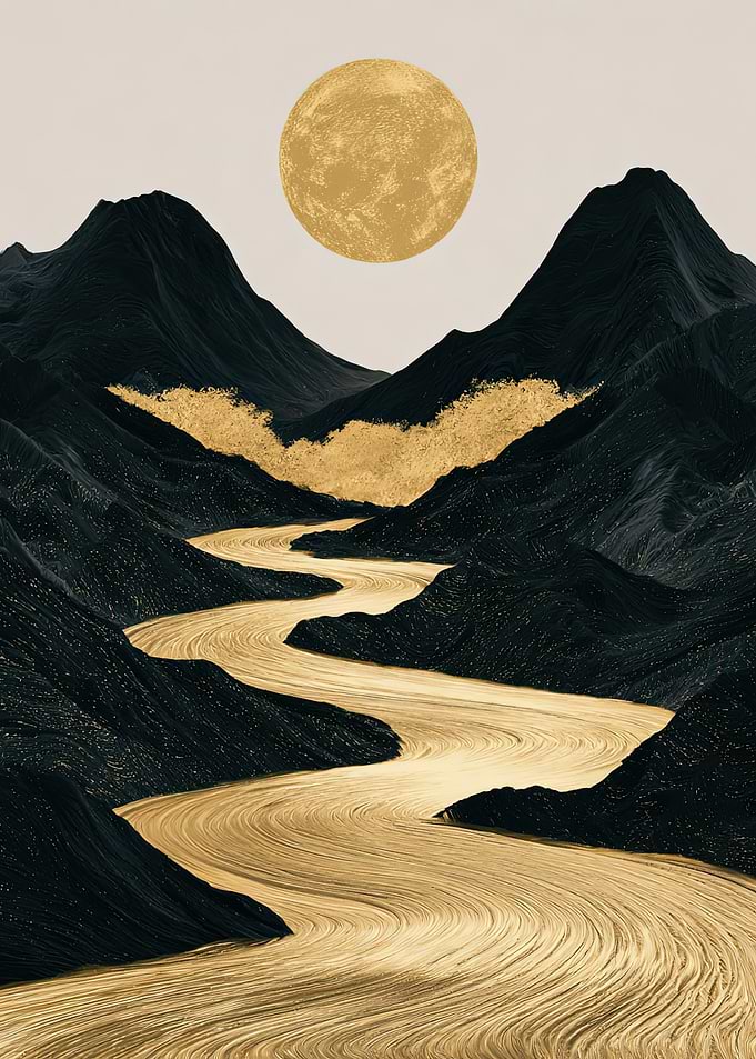 Abstract Golden River and Mountains