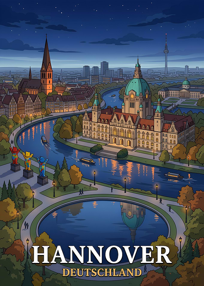 Hannover Germany Cityscape Travel Poster