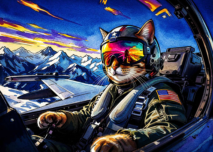 Cat Pilot Jet Fighter Retro Art