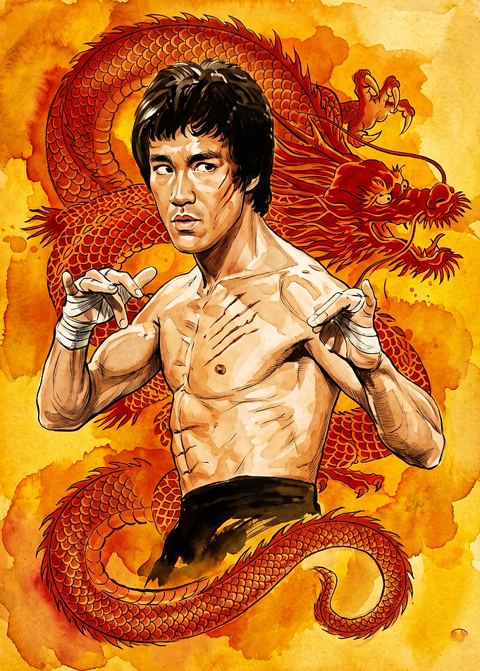 Martial Artist Dragon Watercolor Ar