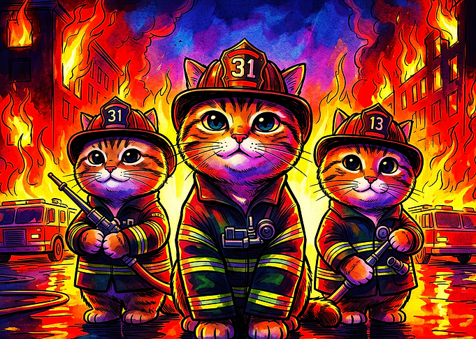 Firefighter Cat Hero Vibrant Art