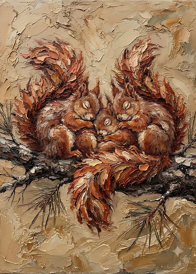 Three Sleeping Squirrels Oil Painting