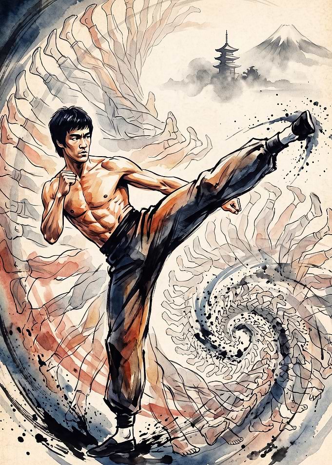 Martial Arts Kick Watercolor Art