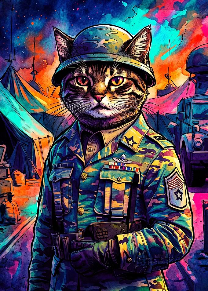 Military Cat Soldier Psychedelic Ar