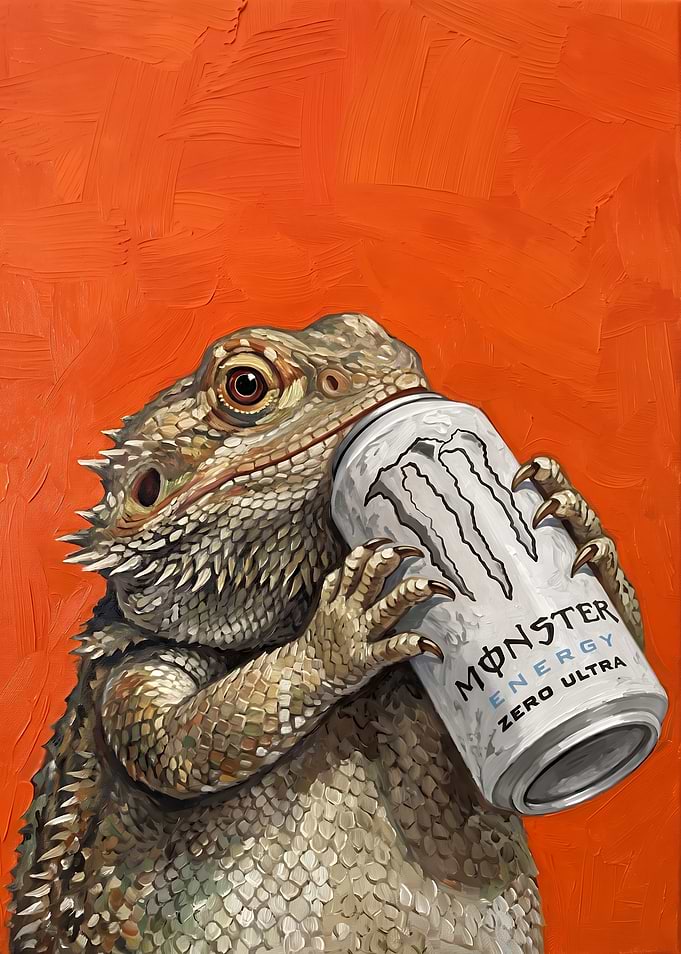 Bearded Dragon Drinking Energy Drink