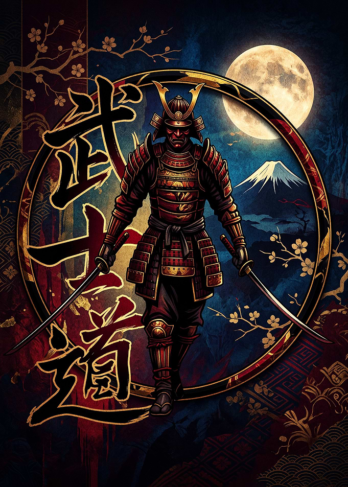 Samurai Warrior with Katana Swords
