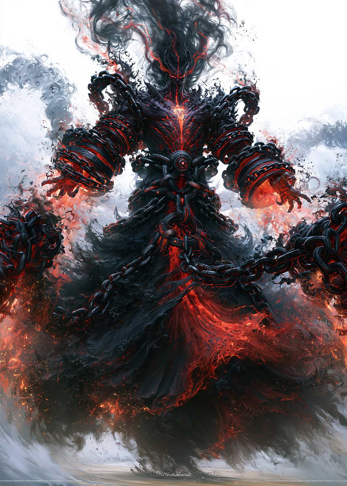 Fiery Shadow Demon with Chains