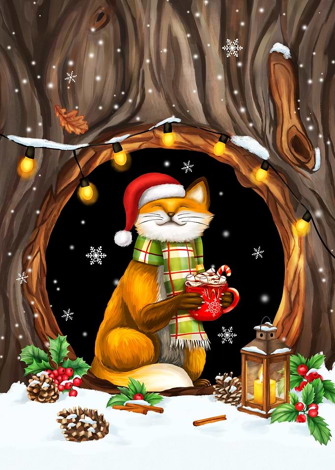 Cozy Christmas Fox in the Woodland