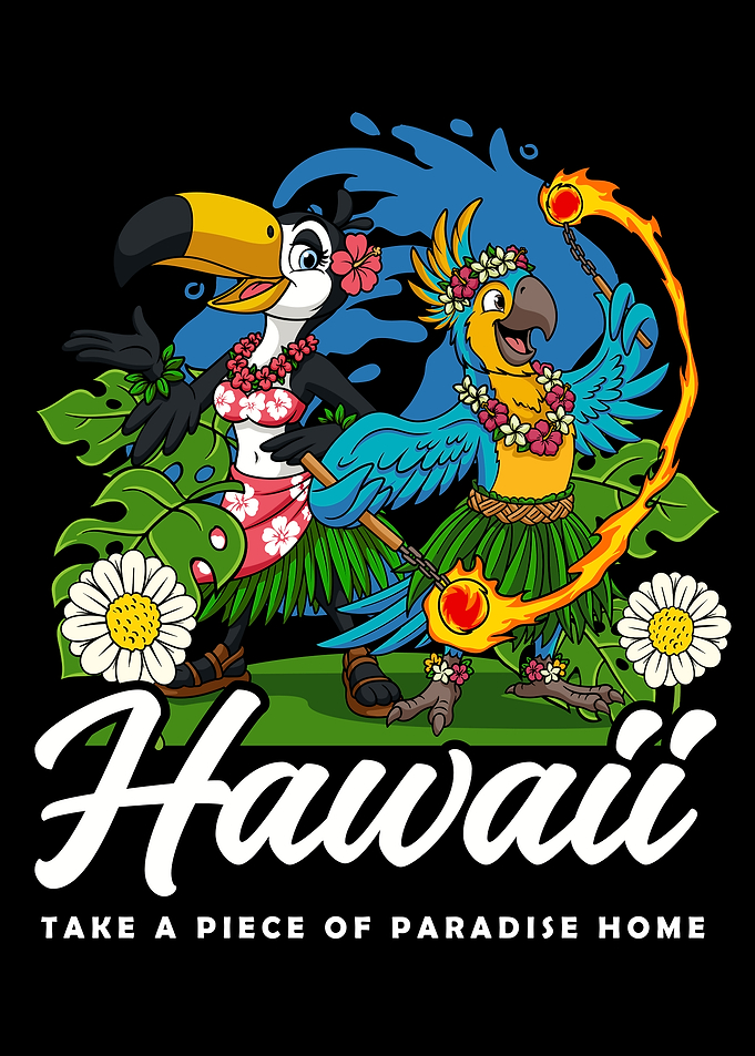 Hawaii Tropical Birds Paradise Illustration