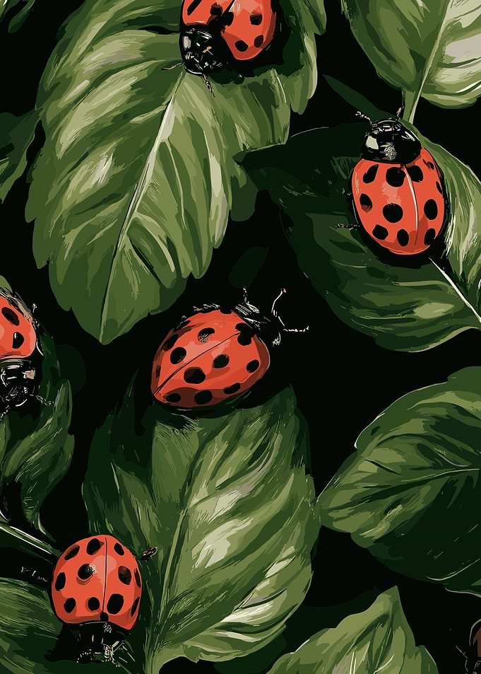 Ladybugs on Green Leaves Pattern
