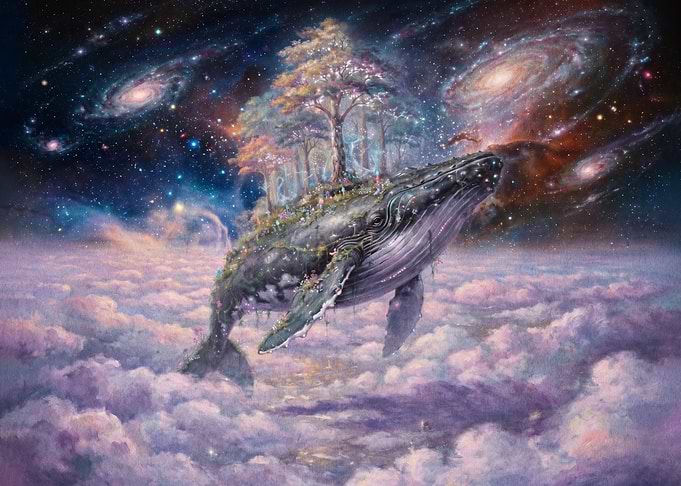 Cosmic Whale Carrying Forest Island