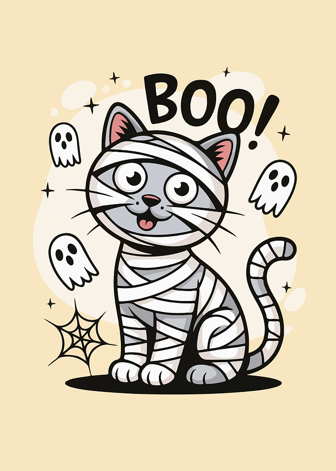 Cute Mummy Cat Halloween Illustration