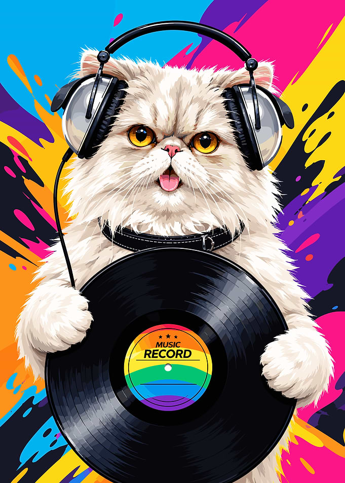 DJ Cat with Vinyl Record