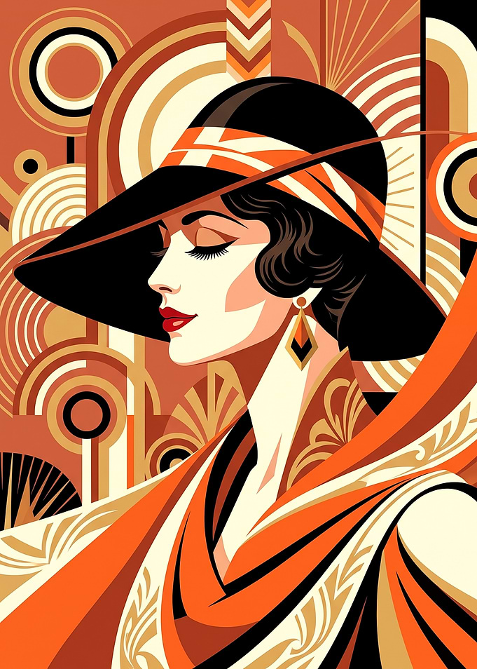 Bold Art Deco Muse - Vintage 1920s Portrait in Orange