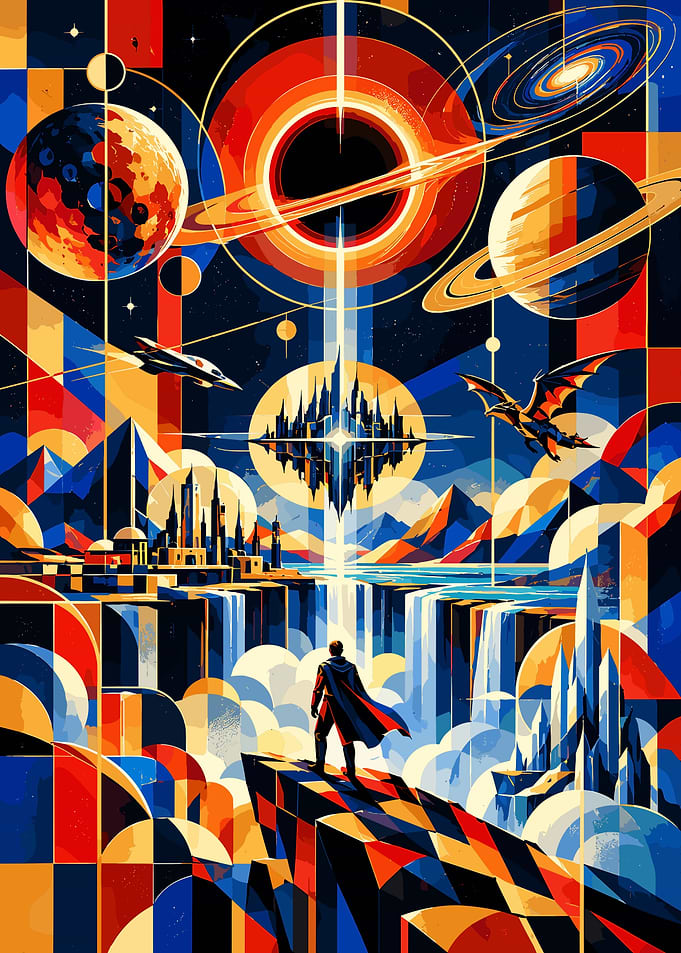 Abstract Cosmic Fantasy Hero Landscape