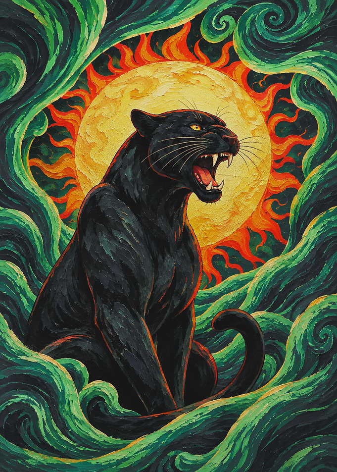 Roaring Black Panther Sun Art