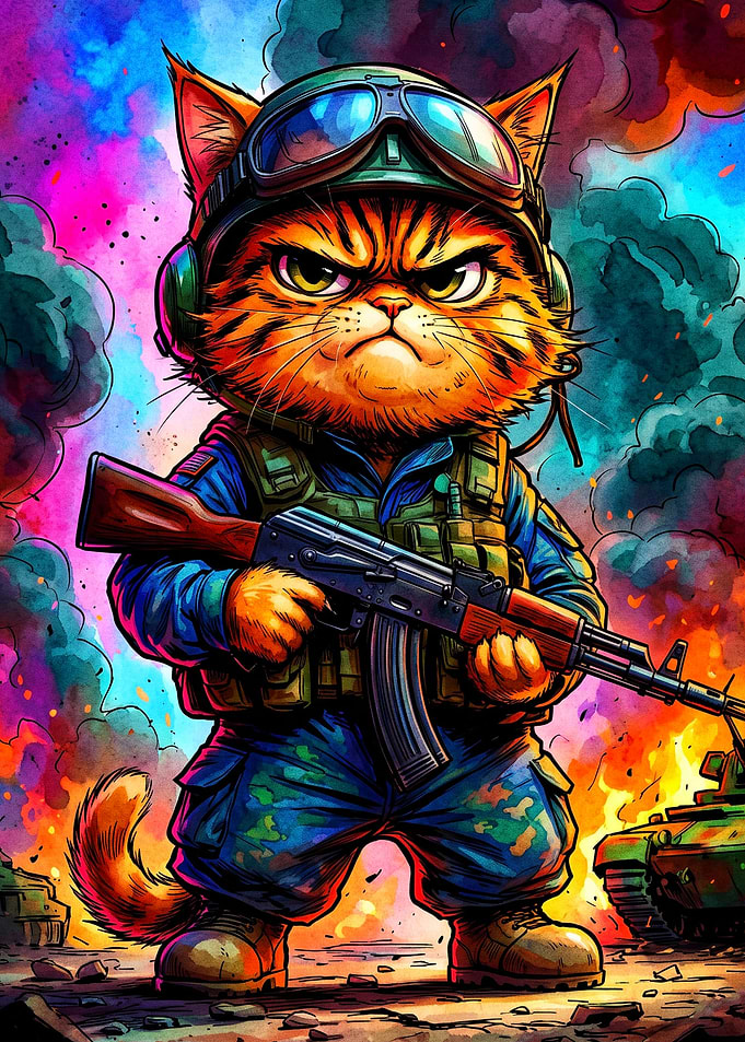Cat Soldier Military Pop Art Poster