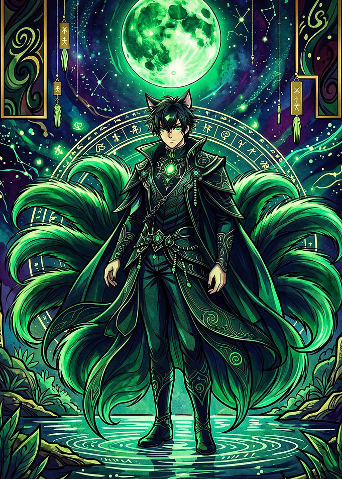 Anime Kitsune Nine Tails Green Art