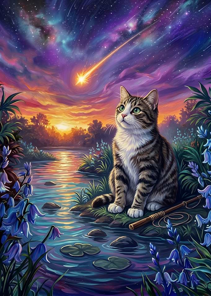 Tabby Cat Watching a Shooting Star