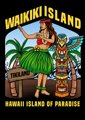 Waikiki Island Hula Dancer Illustration