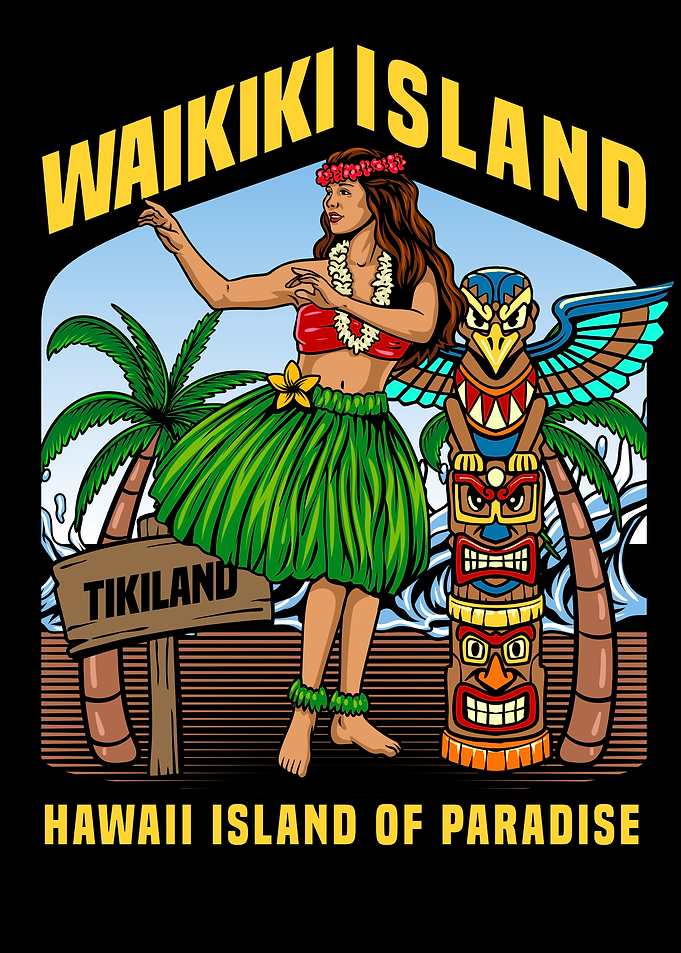 Waikiki Island Hula Dancer Illustration