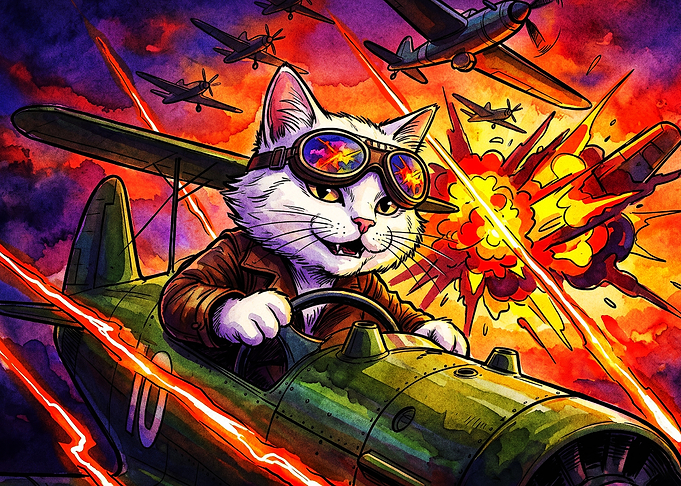 Cat Pilot Fighter Jet Watercolor Ar
