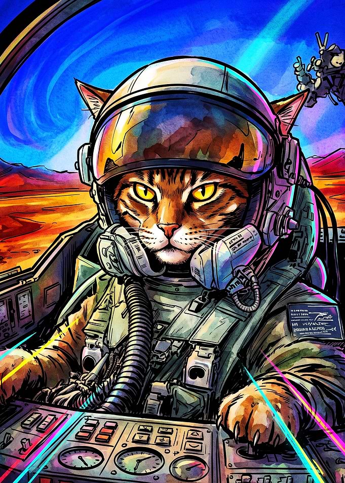 Cat Astronaut Pilot Space Art Poste