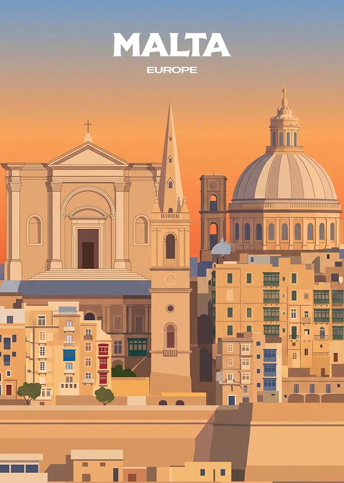 Malta Cityscape Travel Poster