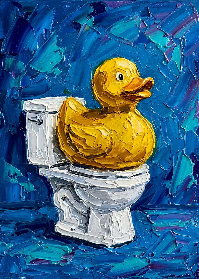 Rubber Duck Sitting on Toilet Painting