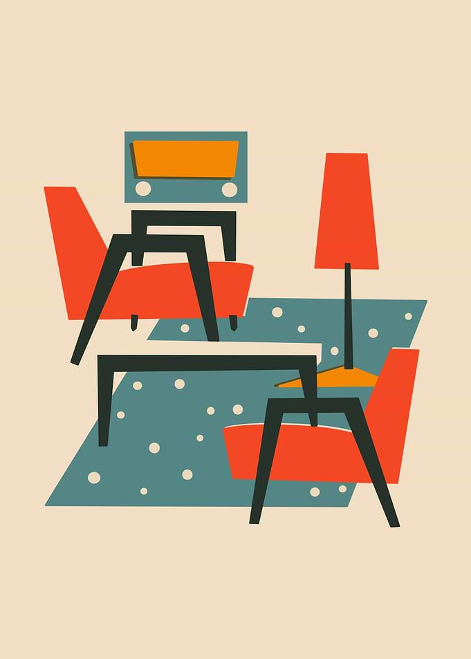 Mid-Century Modern Living Room Illustration