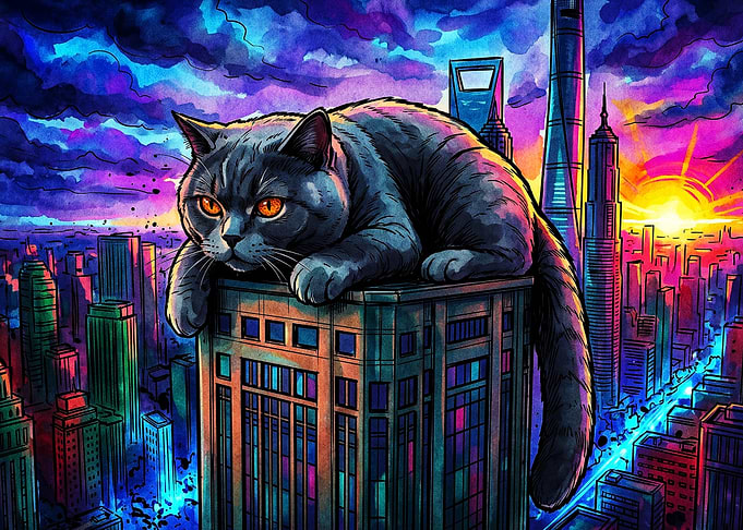 Giant Cat City Neon Poster Art