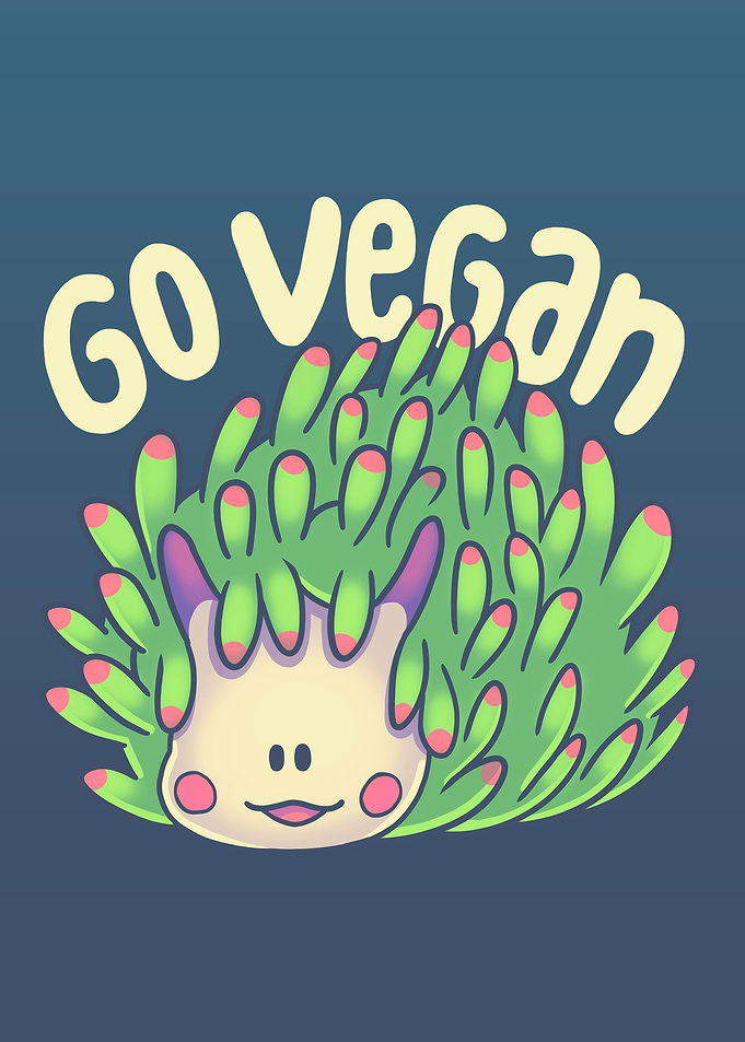 Cute Sea Slug Go Vegan Illustration
