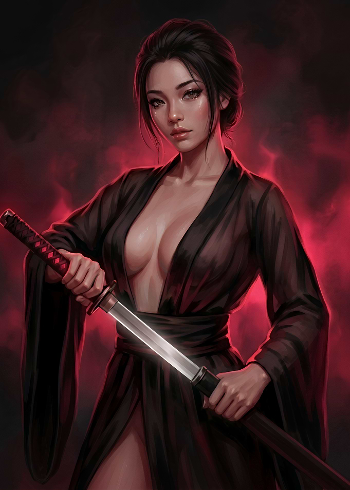 Elegant Woman Holding a Katana