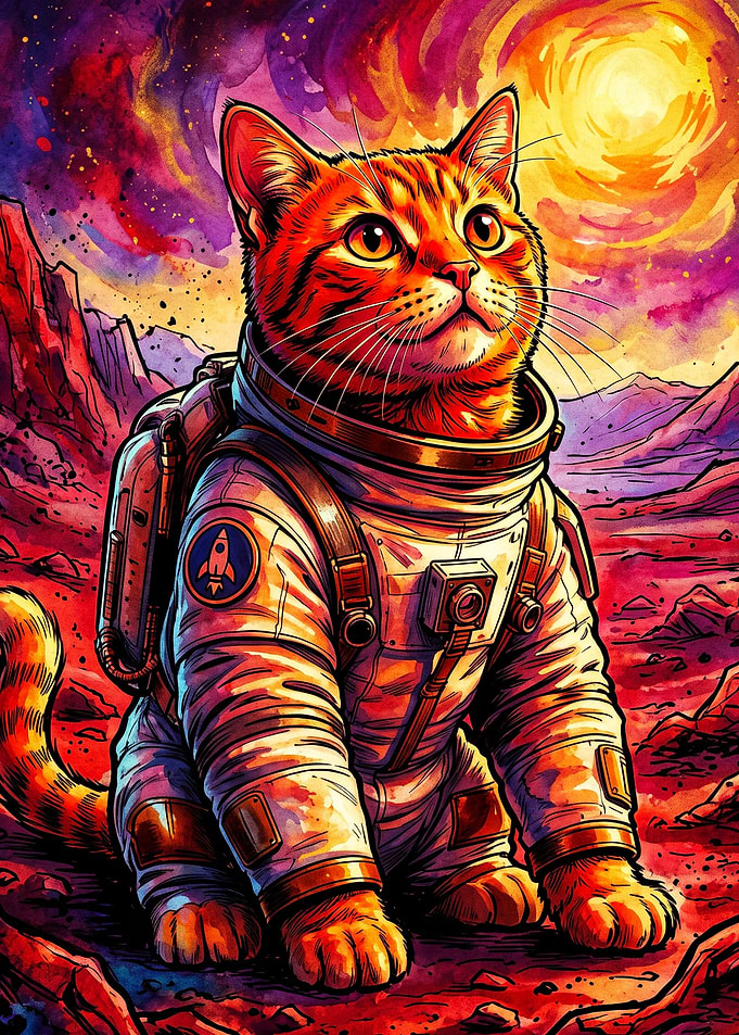 Cat Astronaut Mars Cosmic Art