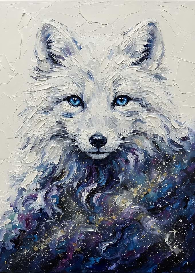 Celestial Arctic Fox Oil Painting
